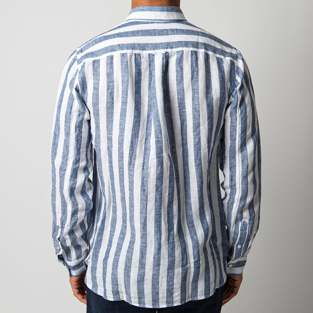 BLOCK STRIPE LINEN SHIRT BLUE