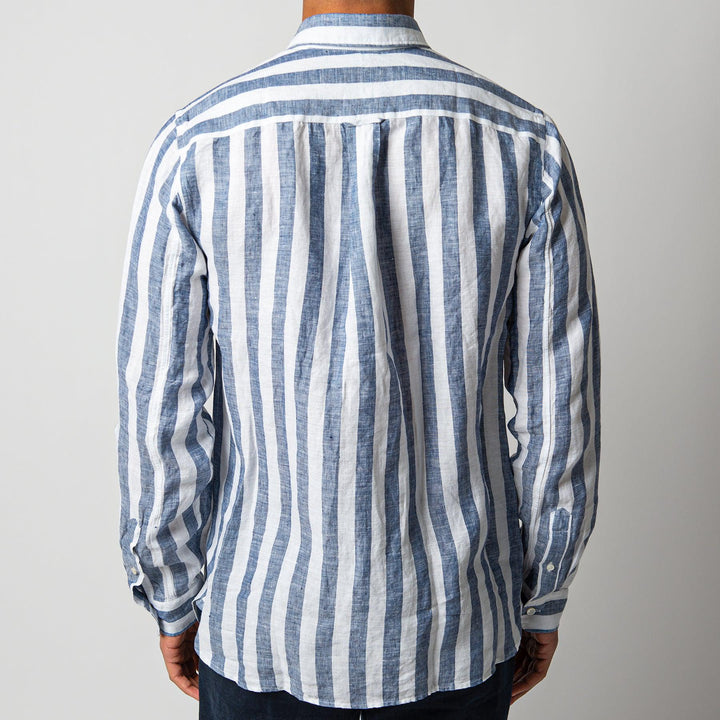 BLOCK STRIPE LINEN SHIRT BLUE