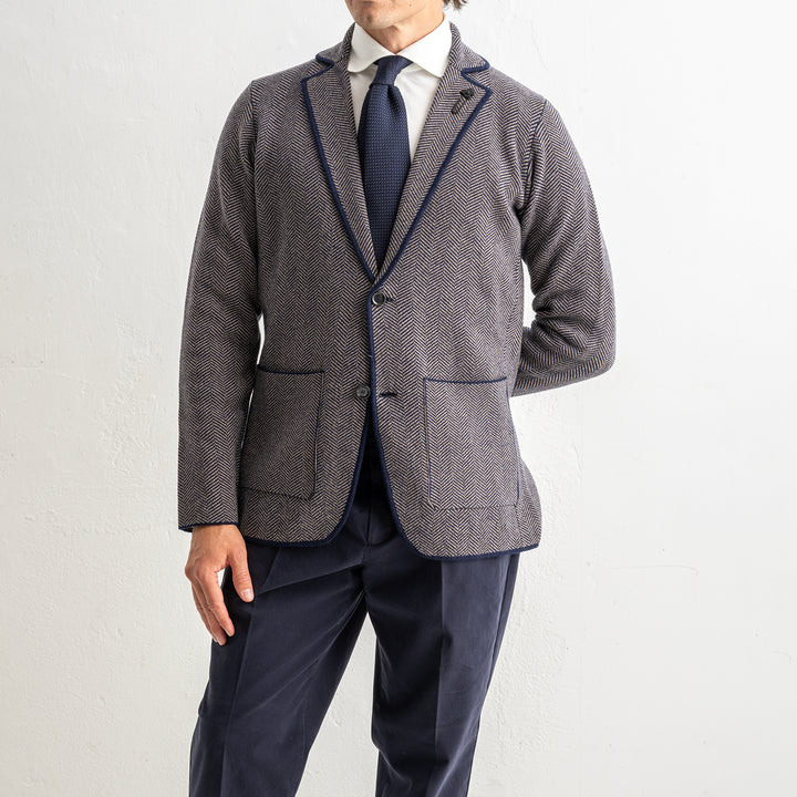 Herringbone Wool Knitwear Blazer Brown