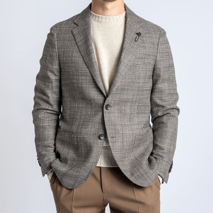 Single Breasted Wool Silk Blazer. Brown