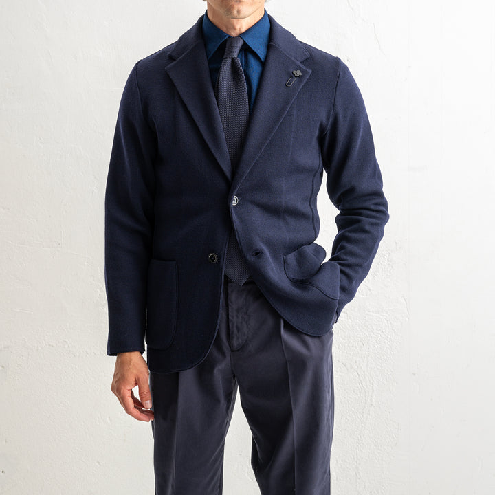Classic Wool Knitwear Blazer. Navy