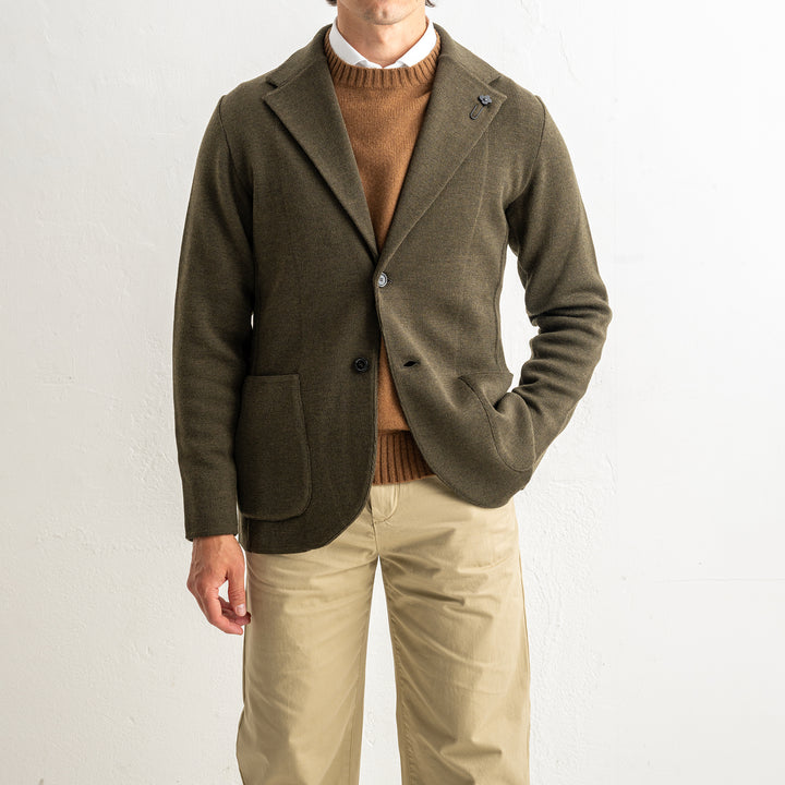 Classic Wool Knitwear Blazer. Green