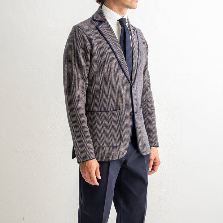 Herringbone Wool Knitwear Blazer Brown