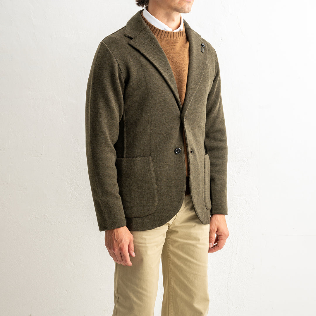 Classic Wool Knitwear Blazer. Green