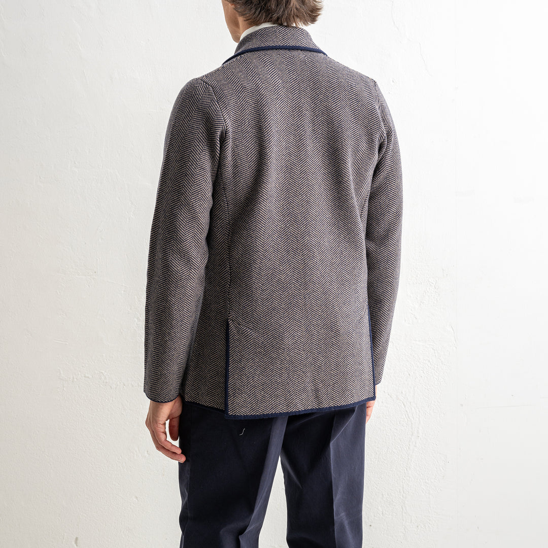 Herringbone Wool Knitwear Blazer Brown