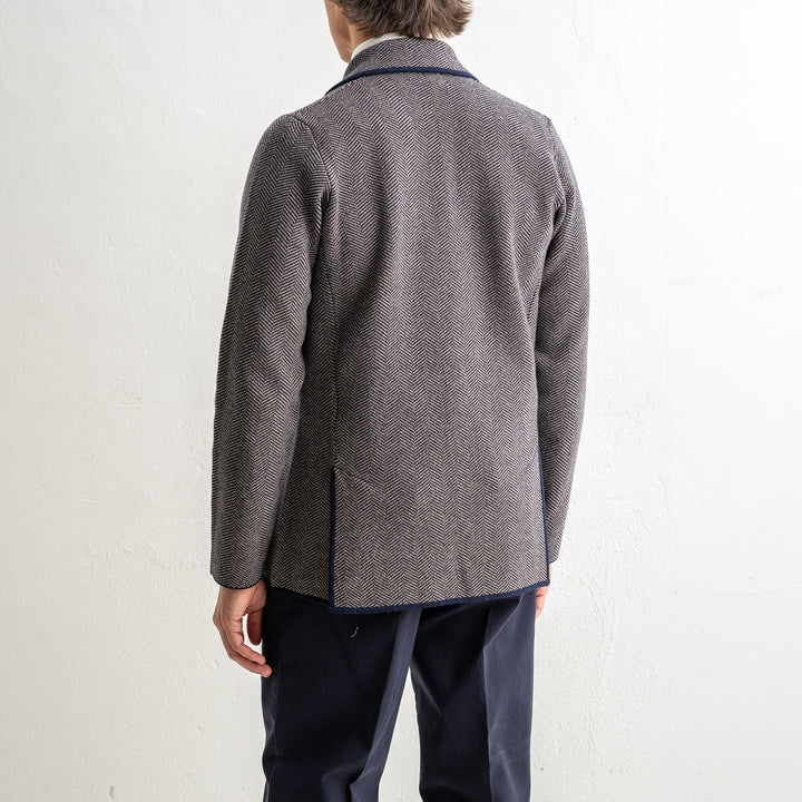 Herringbone Wool Knitwear Blazer Brown