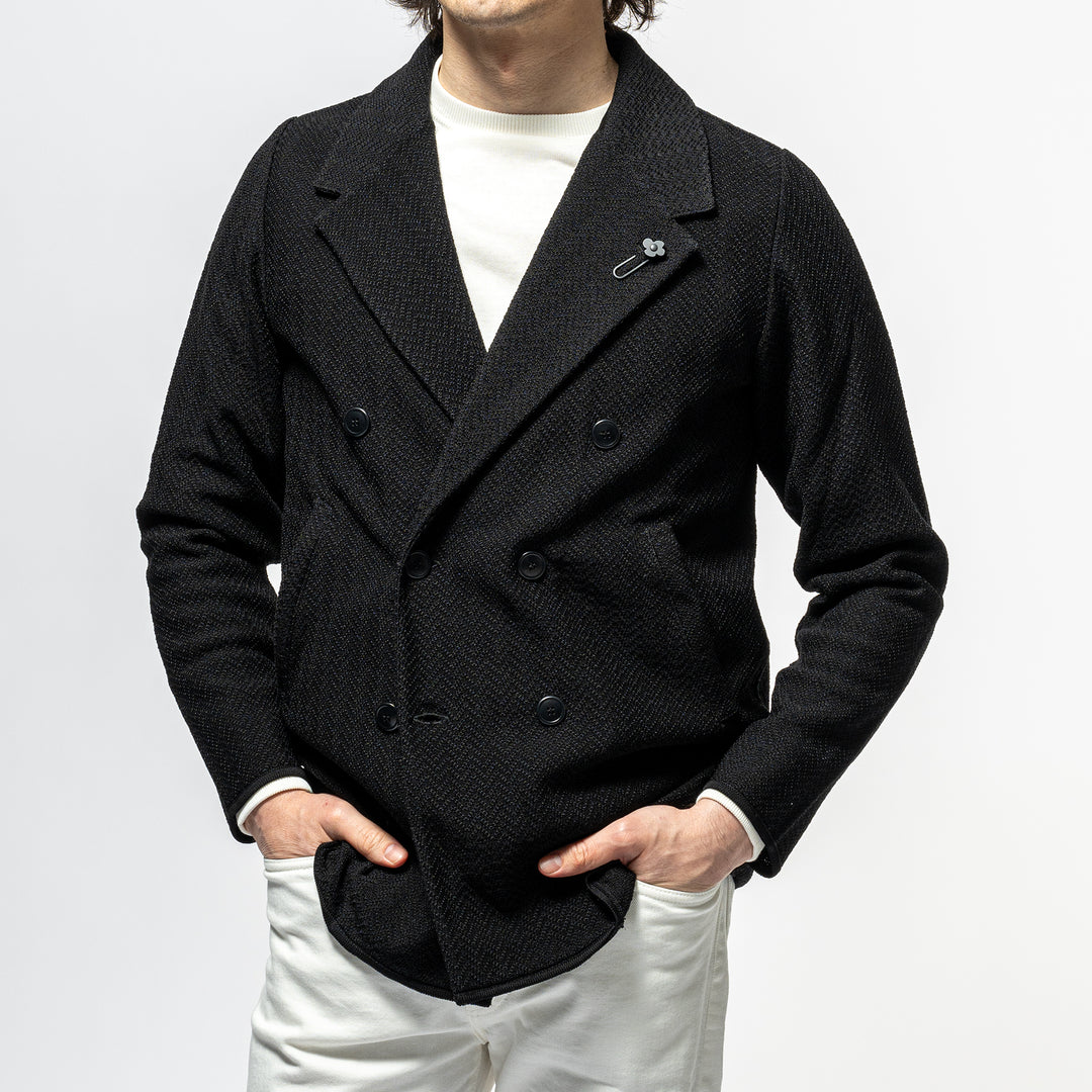 Double Breasted Knit Jacket BLACK