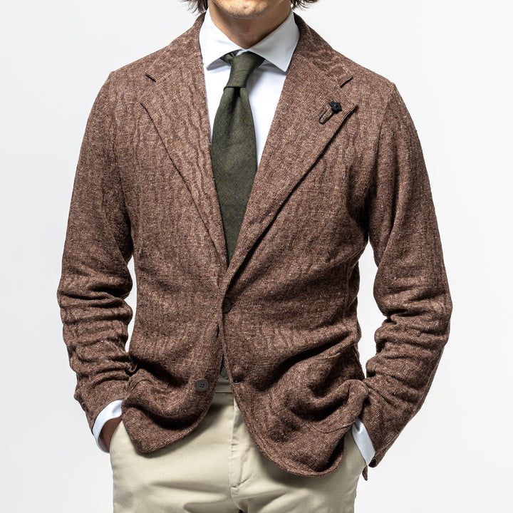 Single Breasted Knit Jacket BROWN