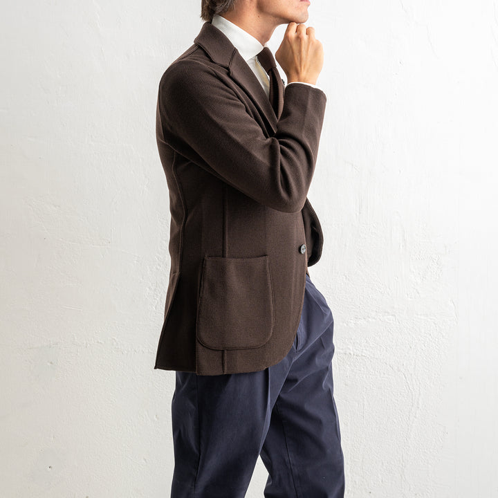 Classic Wool Knitwear Blazer. Brown