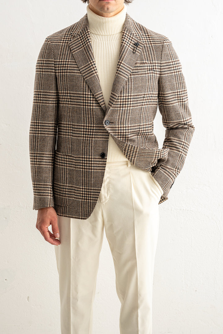 Luxury Wool Cashmere Check Blazer Beige