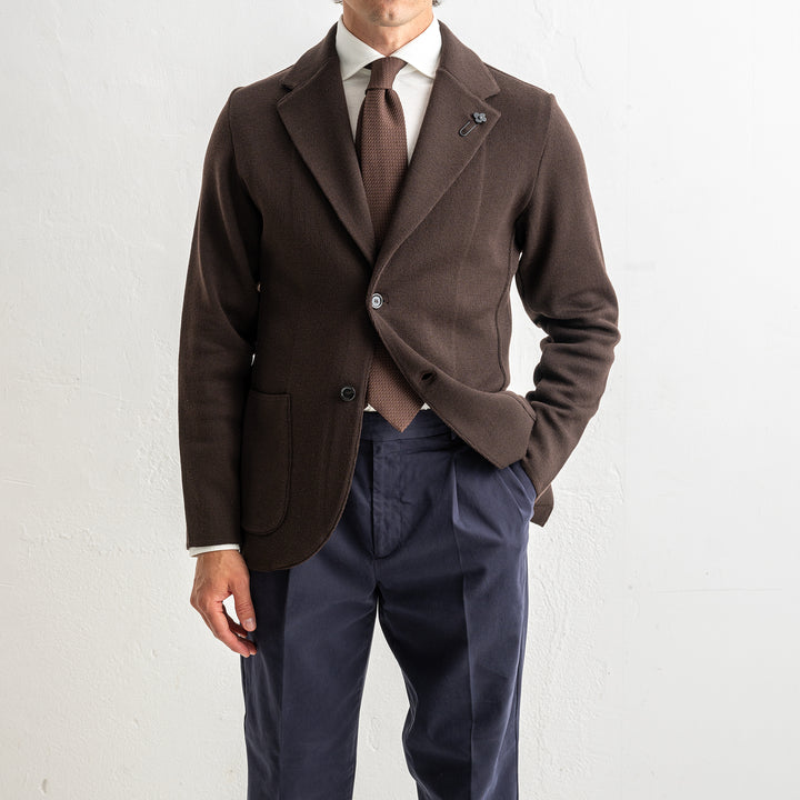 Classic Wool Knitwear Blazer. Brown
