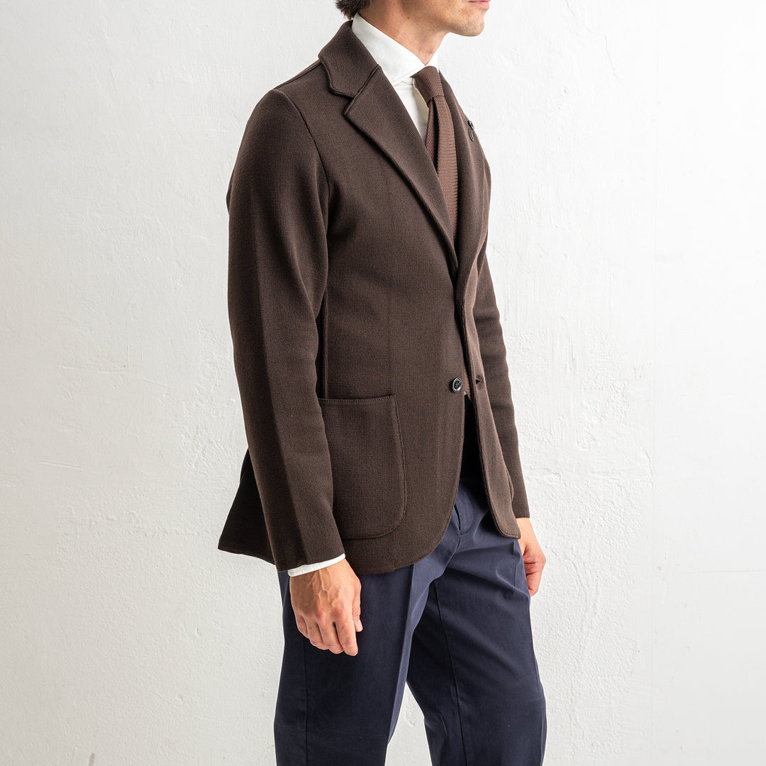 Classic Wool Knitwear Blazer. Brown
