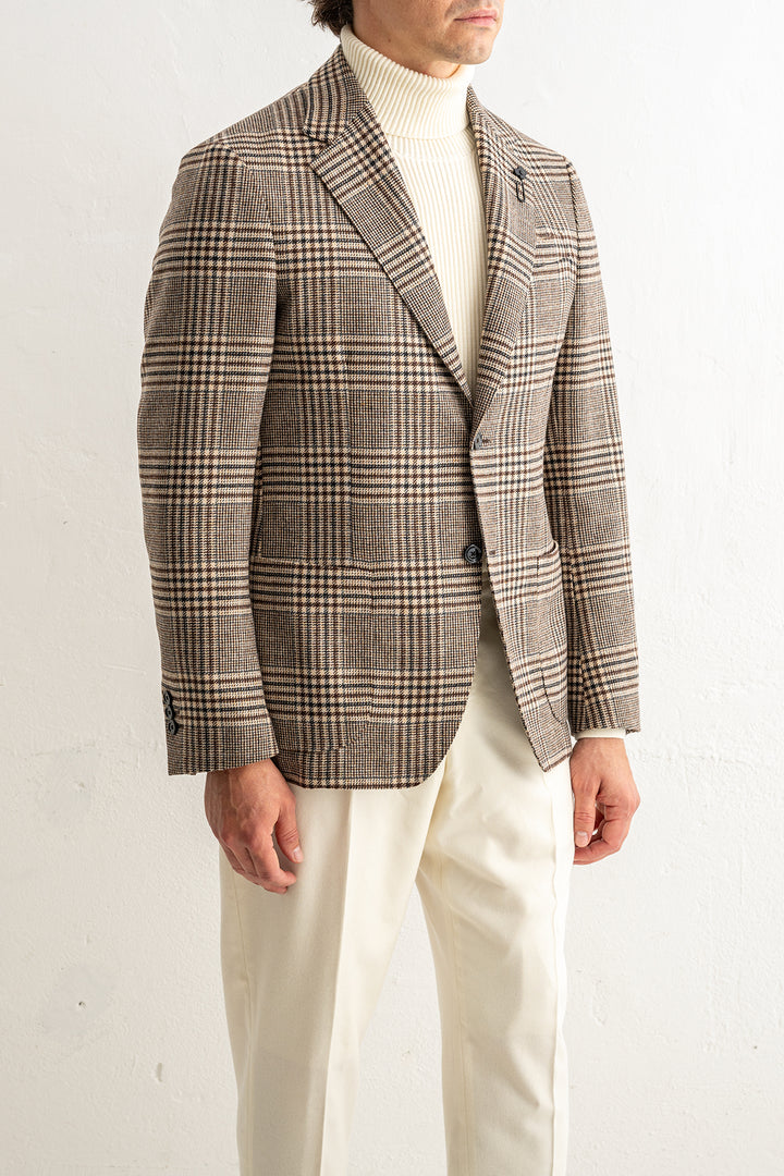 Luxury Wool Cashmere Check Blazer Beige
