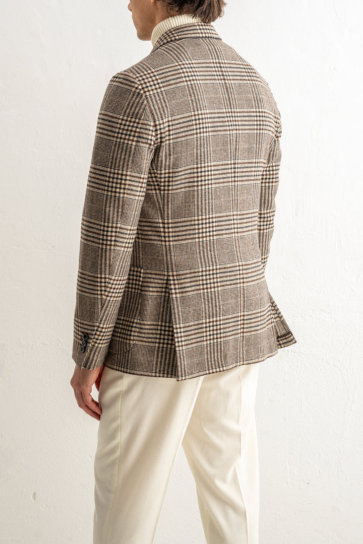 Luxury Wool Cashmere Check Blazer Beige