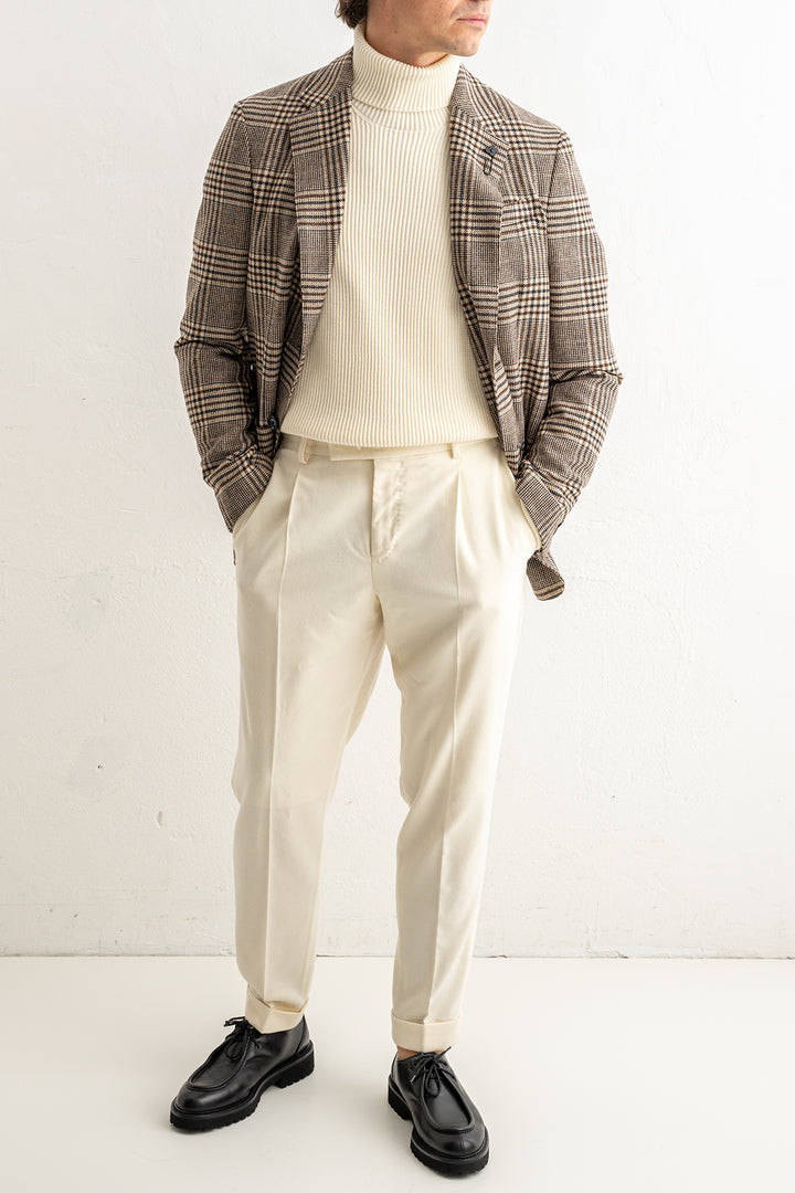 Luxury Wool Cashmere Check Blazer Beige
