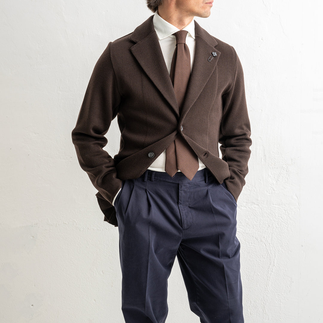 Classic Wool Knitwear Blazer. Brown