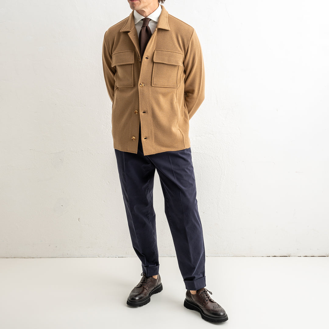 Luxury Wool Knitwear Overshirt Beige