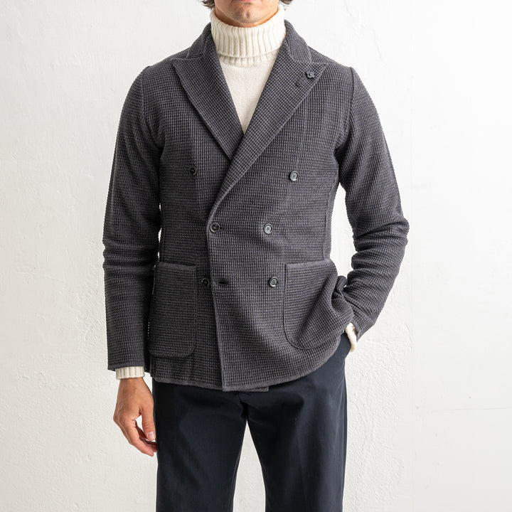 Houndtooth Wool Knitwear Blazer Grey