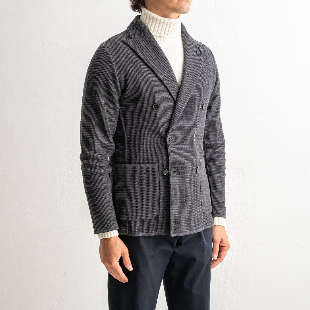 Houndtooth Wool Knitwear Blazer Grey
