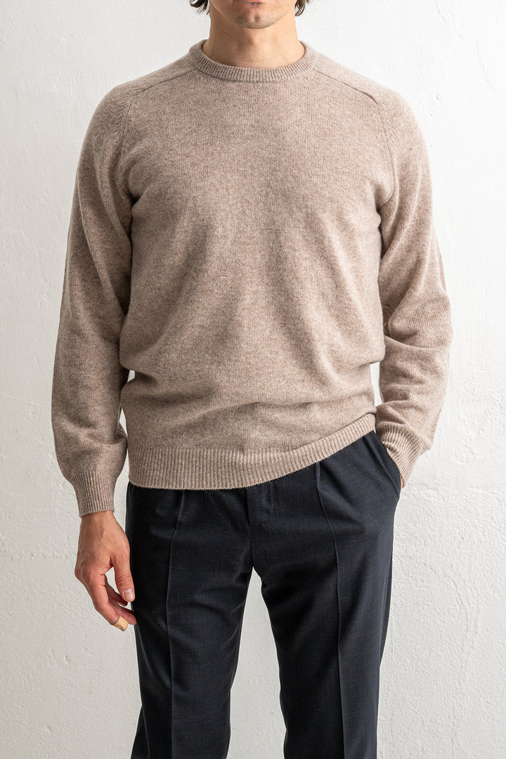 Lenzie Lambswool Saddle Crewneck COBBLE