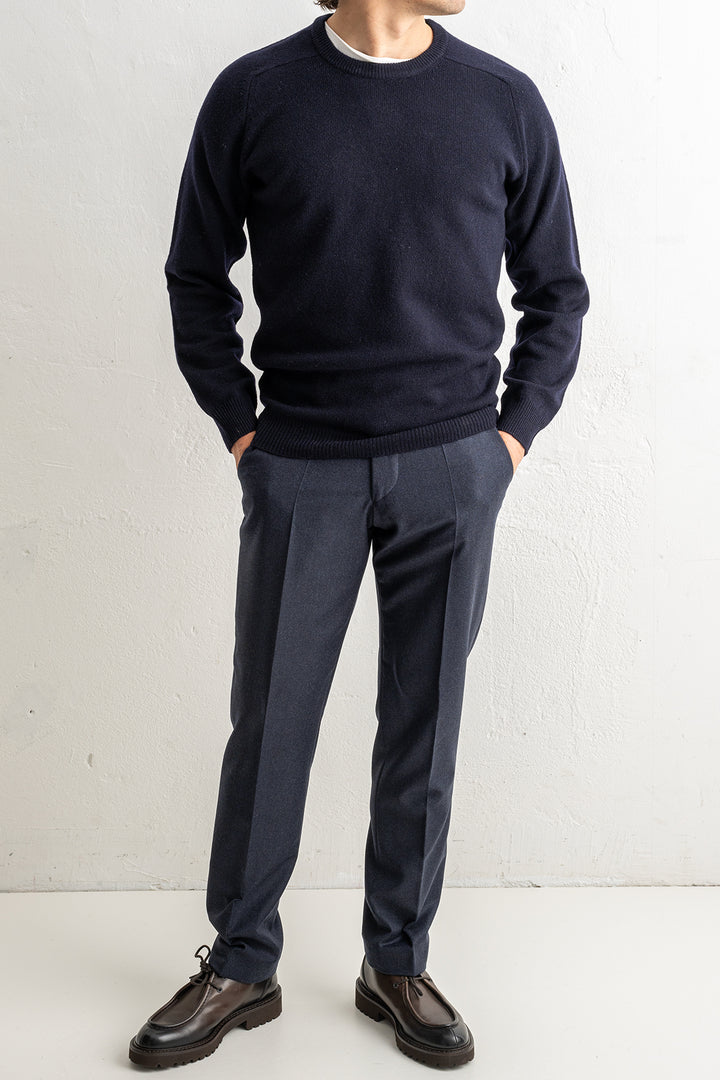 Lenzie Lambswool Saddle Crewneck Navy