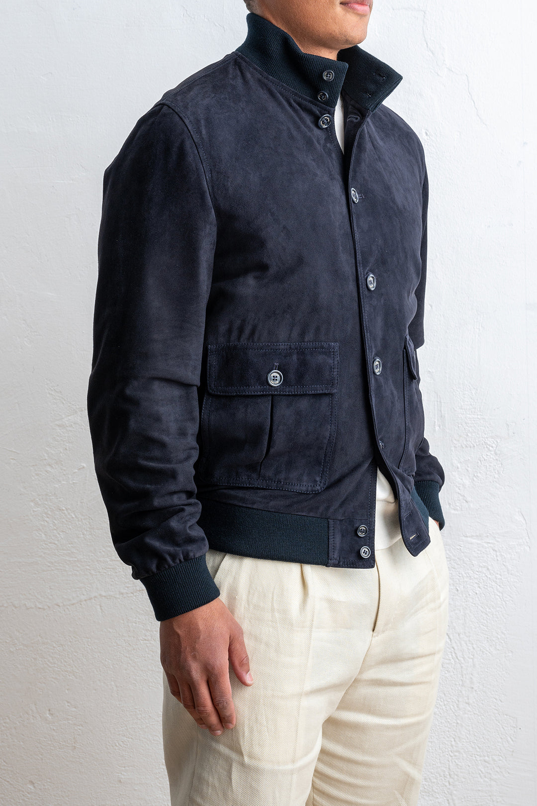 Lined Valstarino Suede Jacket Dark Blue