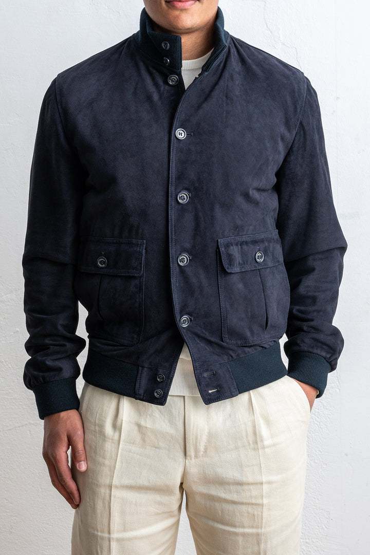 Lined Valstarino Suede Jacket Dark Blue