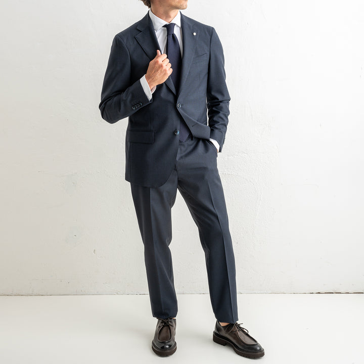Single Breasted Pepita Suit Navy