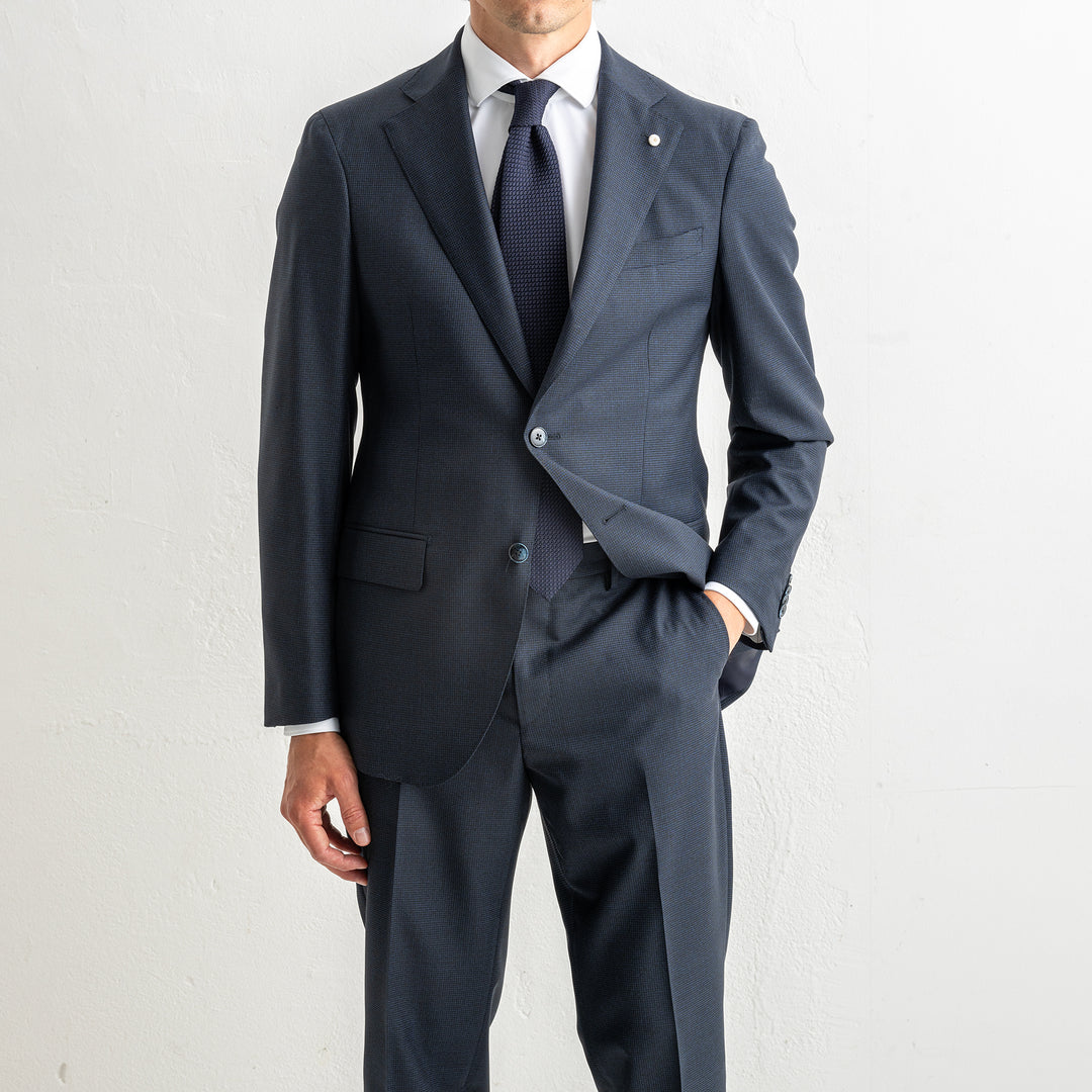 Single Breasted Pepita Suit Navy