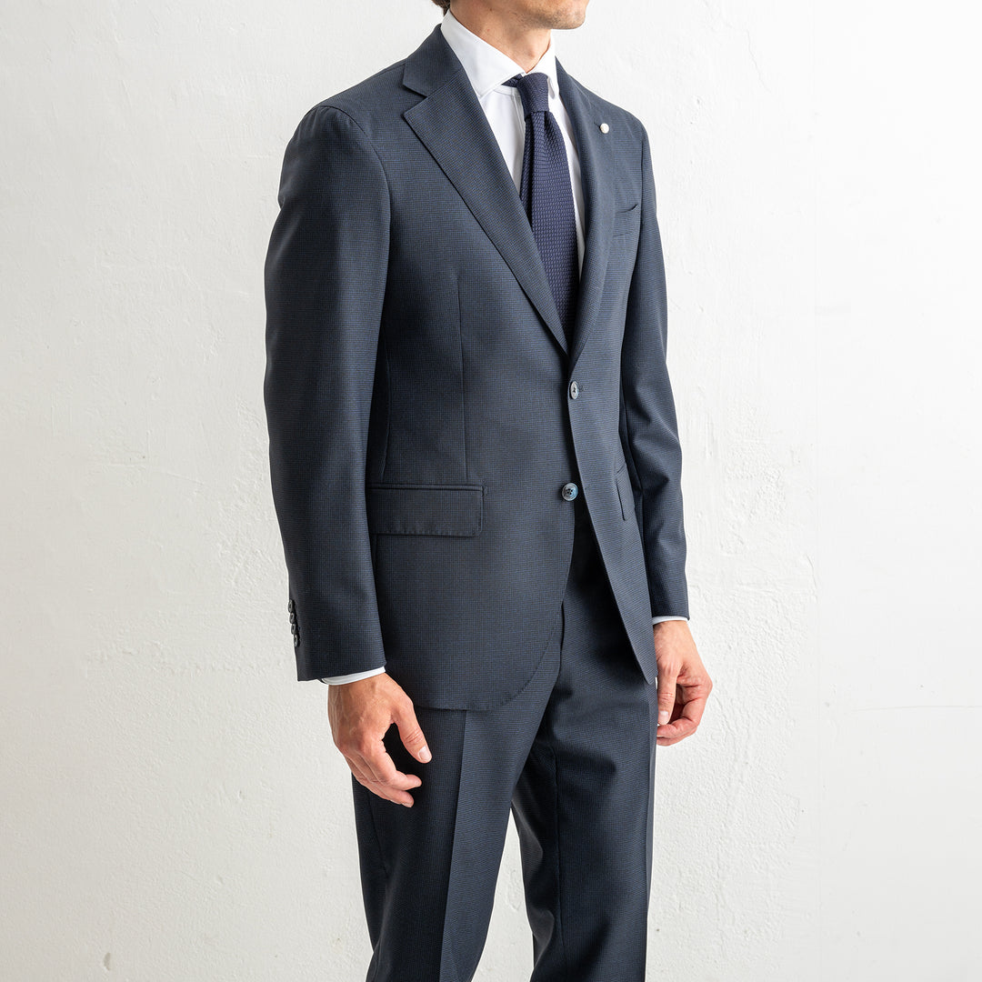 Single Breasted Pepita Suit Navy