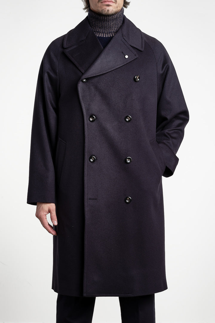 Wool Cashmere Oversized Raglan Coat Navy – Luigi Bianchi Mantova, framifrån