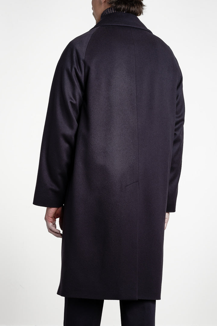 Wool Cashmere Oversized Raglan Coat Navy – Luigi Bianchi Mantova, bakifrån