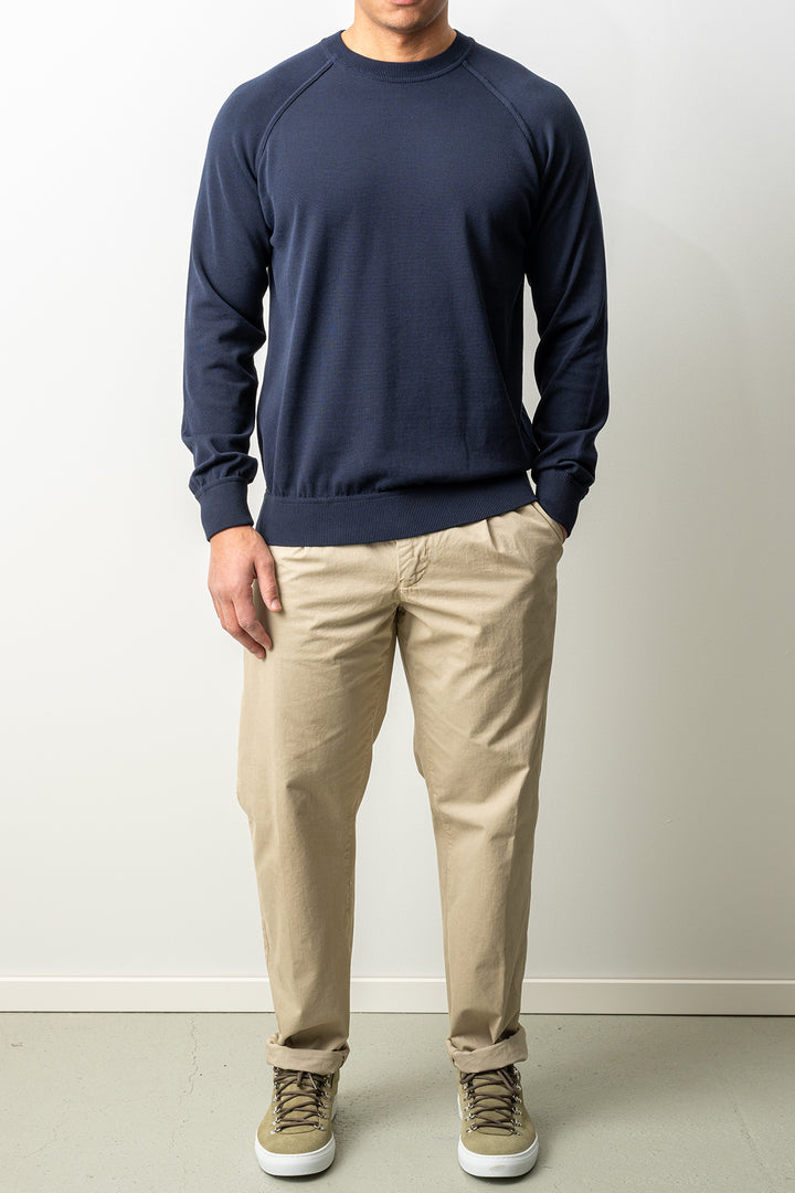Luxury Creped Cotton Crewneck Navy