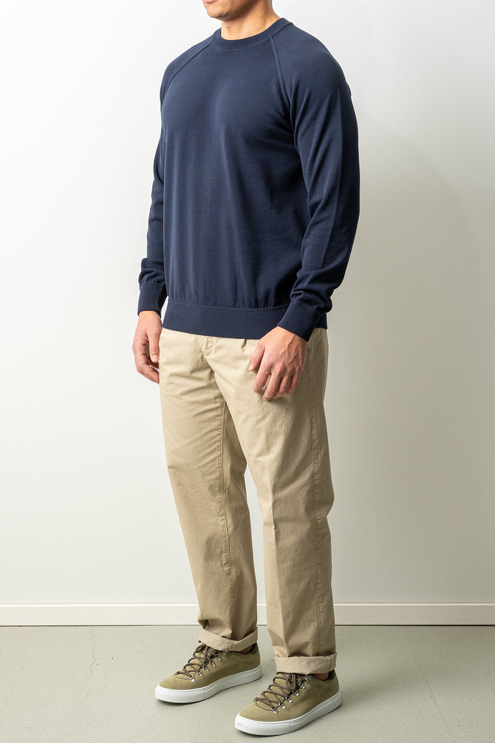 Luxury Creped Cotton Crewneck Navy