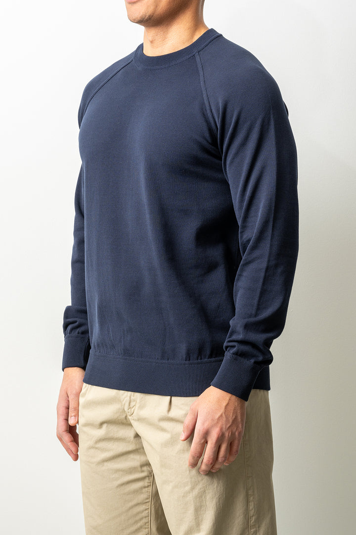 Luxury Creped Cotton Crewneck Navy