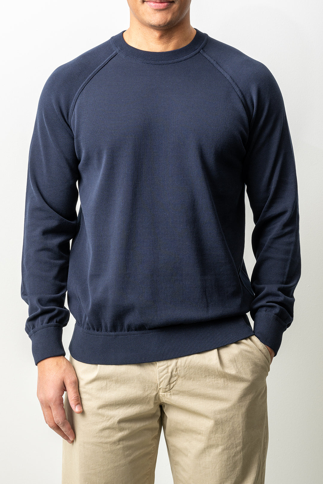 Luxury Creped Cotton Crewneck Navy