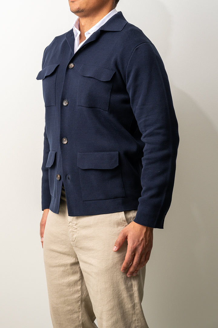 Luxury Creped Cotton Overshirt Navy