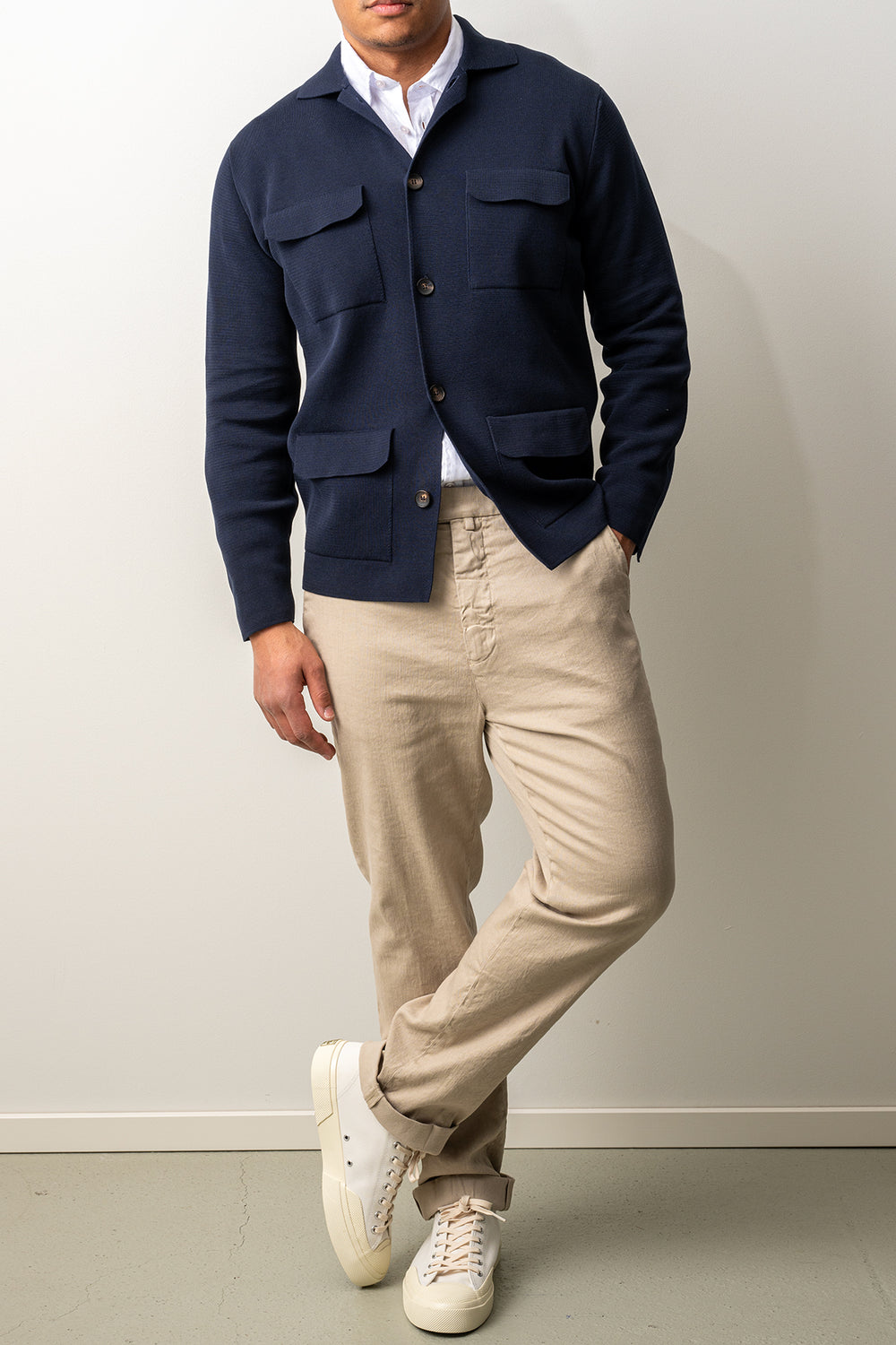 Luxury Creped Cotton Overshirt Navy