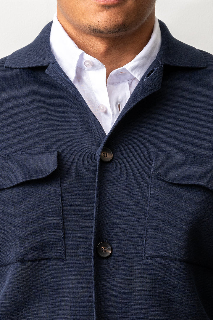 Luxury Creped Cotton Overshirt Navy