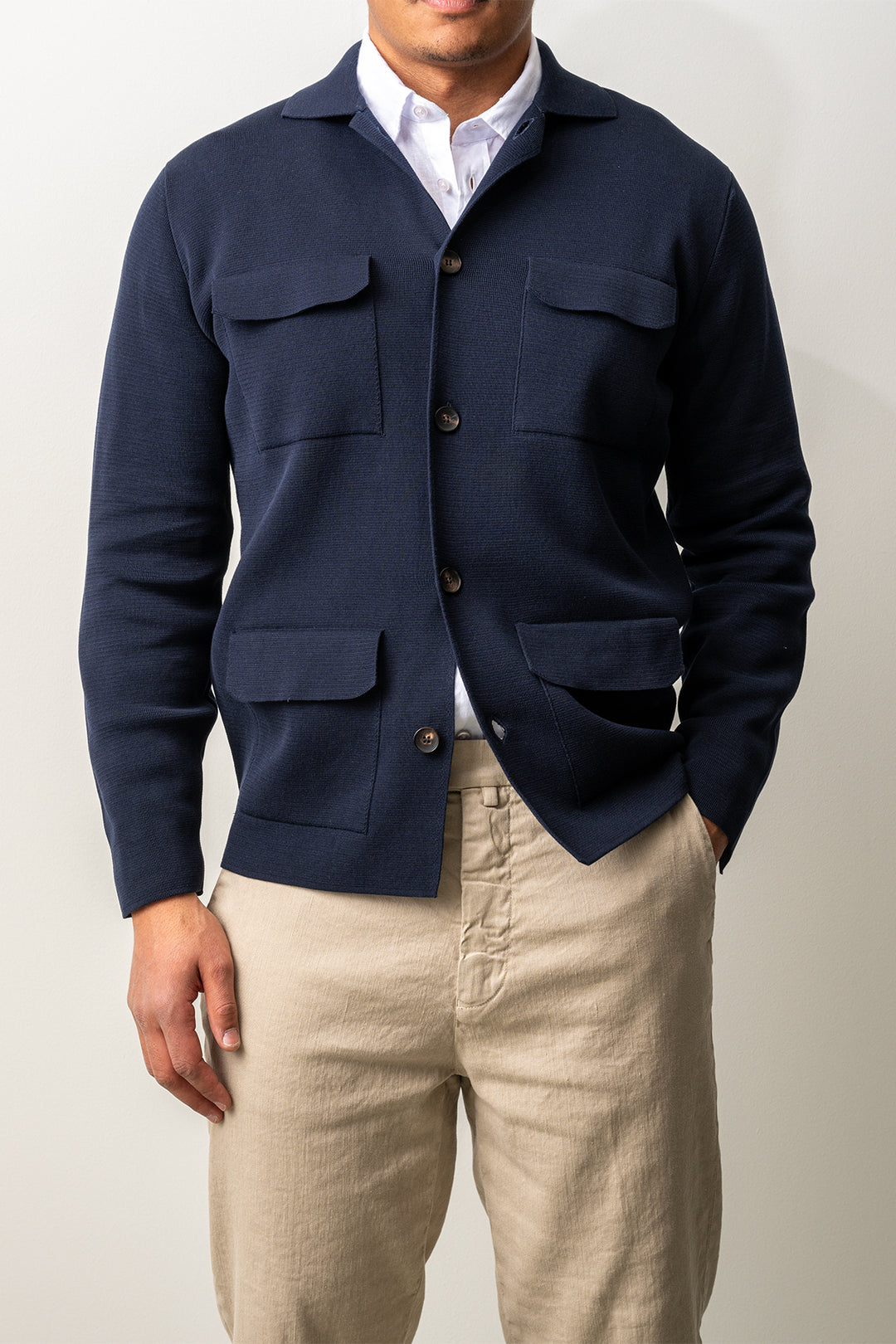 Luxury Creped Cotton Overshirt Navy
