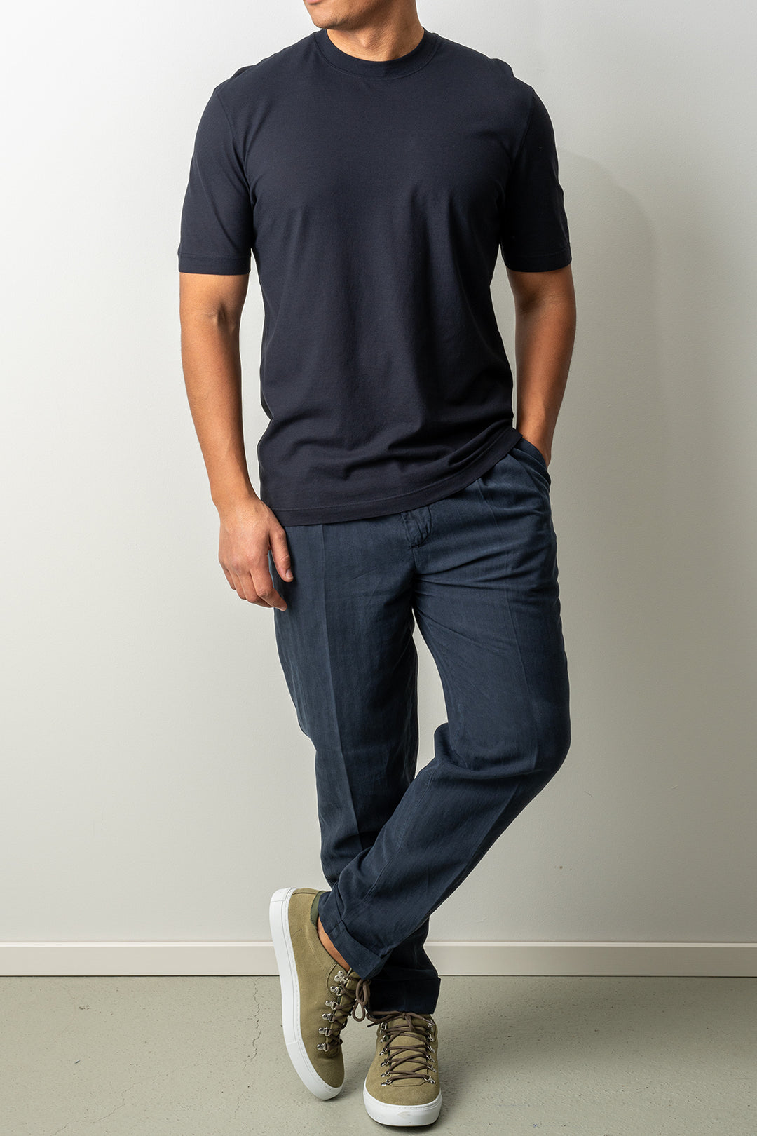 Luxury Creped Cotton T-shirt Navy