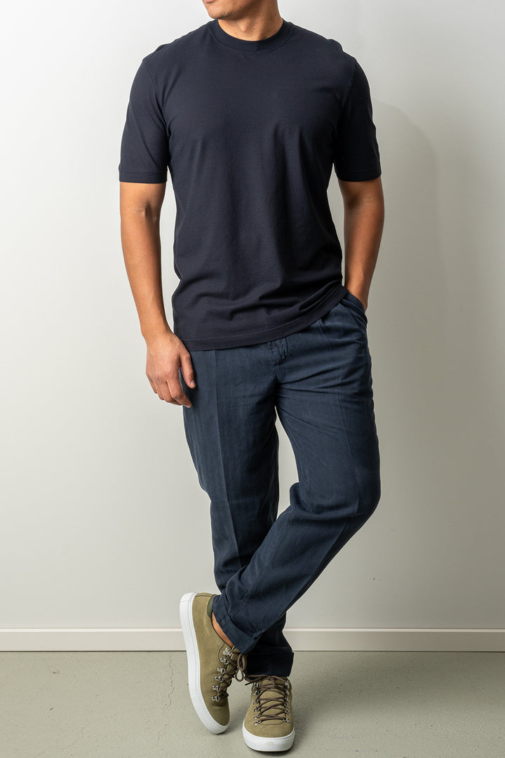 Luxury Creped Cotton T-shirt Navy
