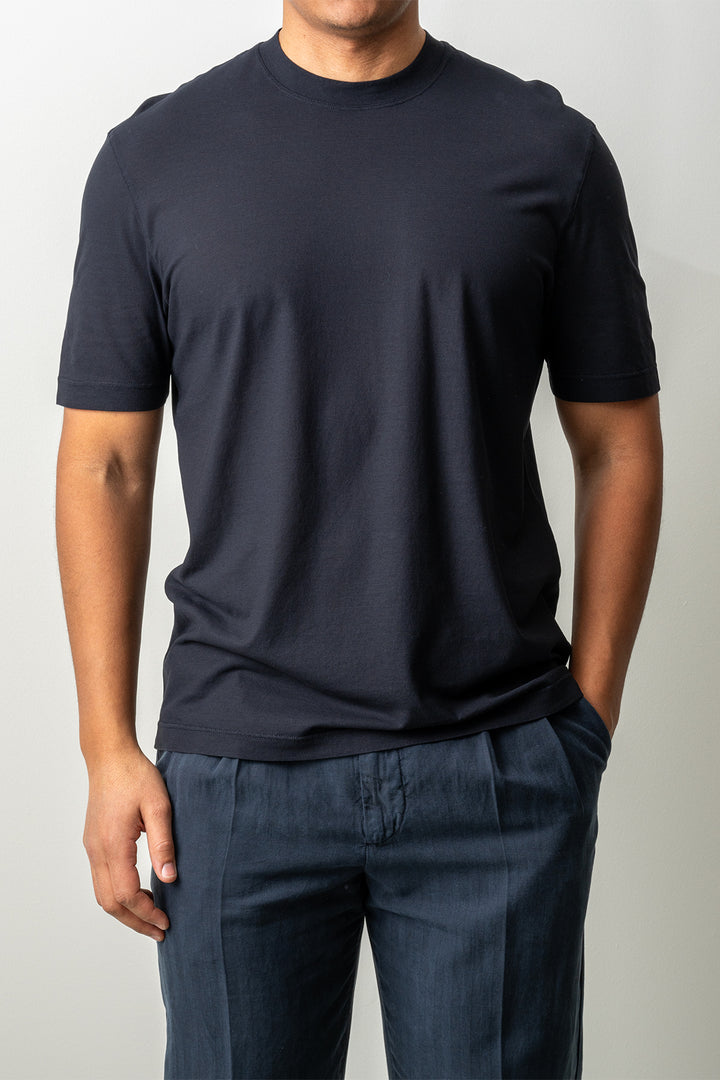 Luxury Creped Cotton T-shirt Navy