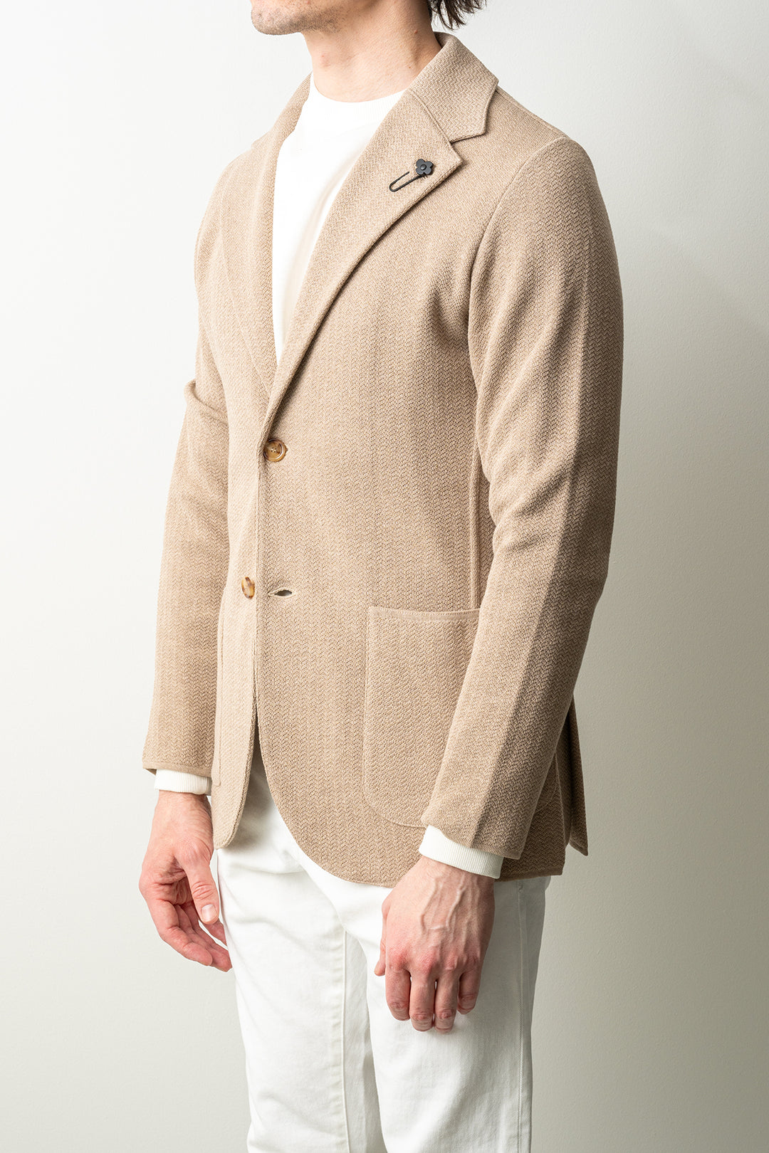 Luxury Herringbone Knitwear Blazer Beige