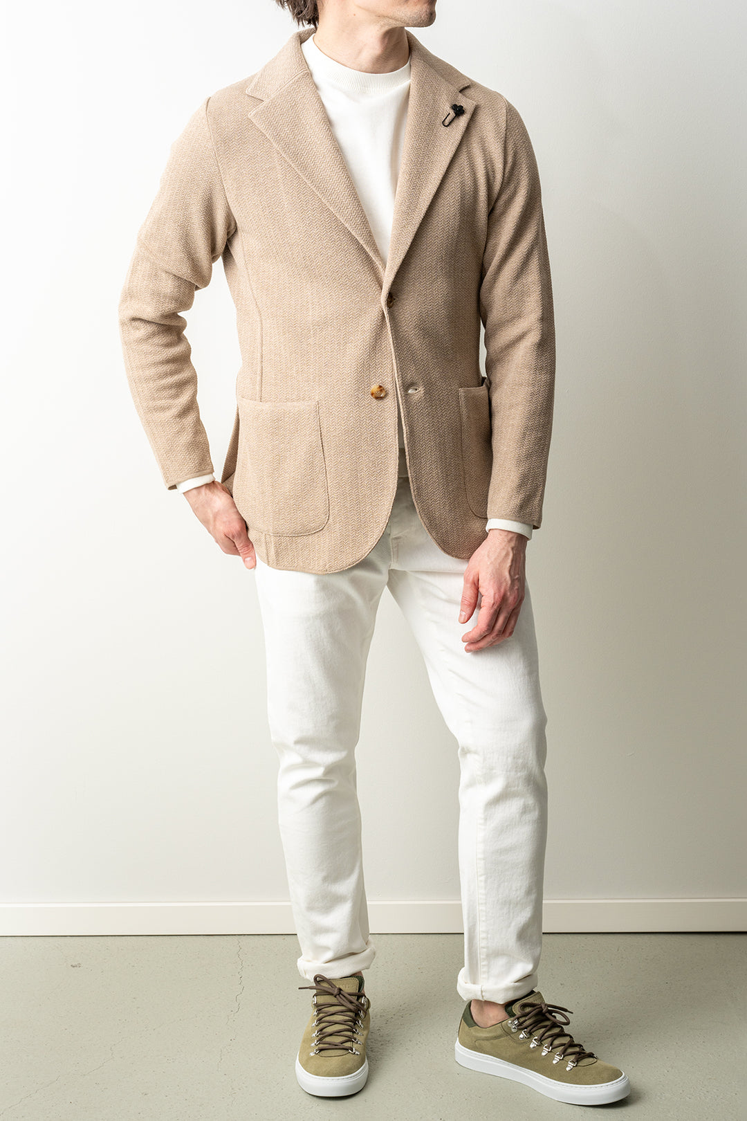 Luxury Herringbone Knitwear Blazer Beige