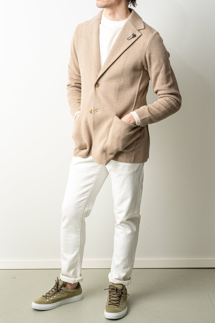 Luxury Herringbone Knitwear Blazer Beige