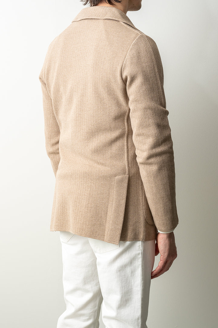 Luxury Herringbone Knitwear Blazer Beige