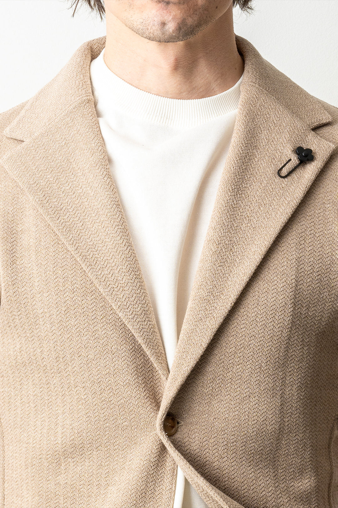 Luxury Herringbone Knitwear Blazer Beige
