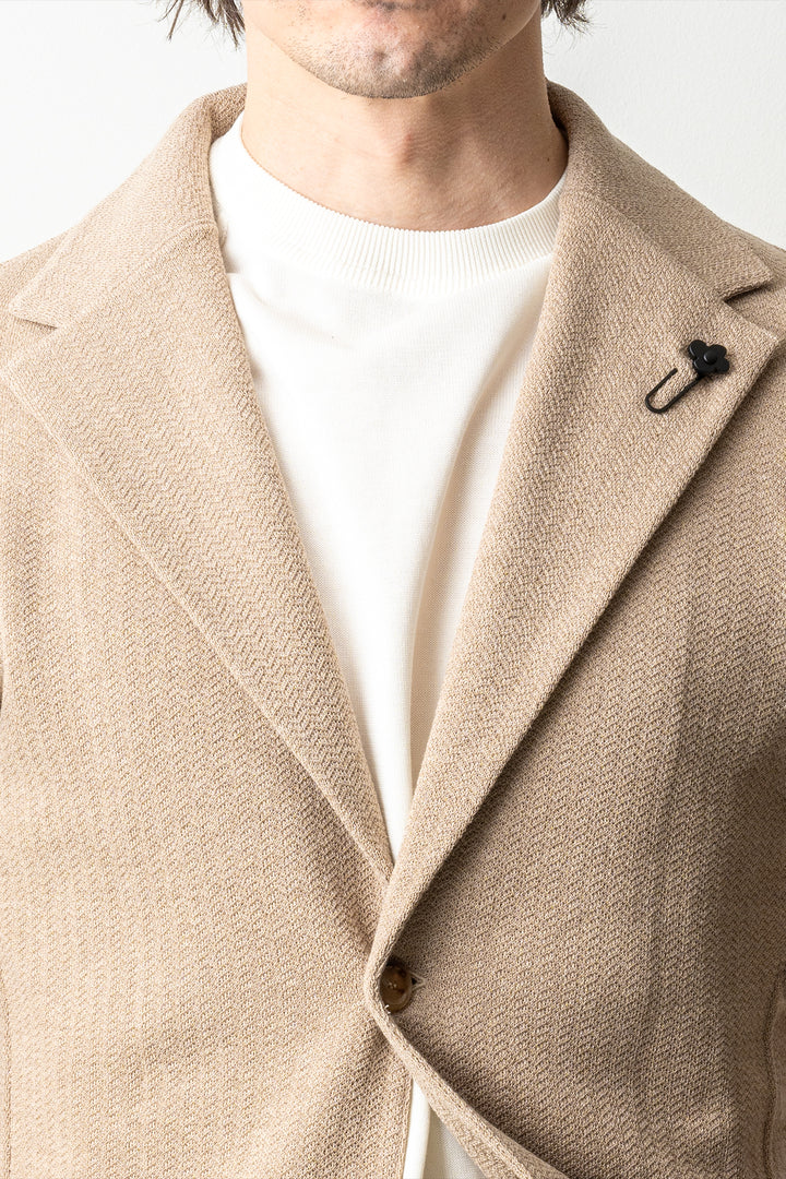 Luxury Herringbone Knitwear Blazer Beige