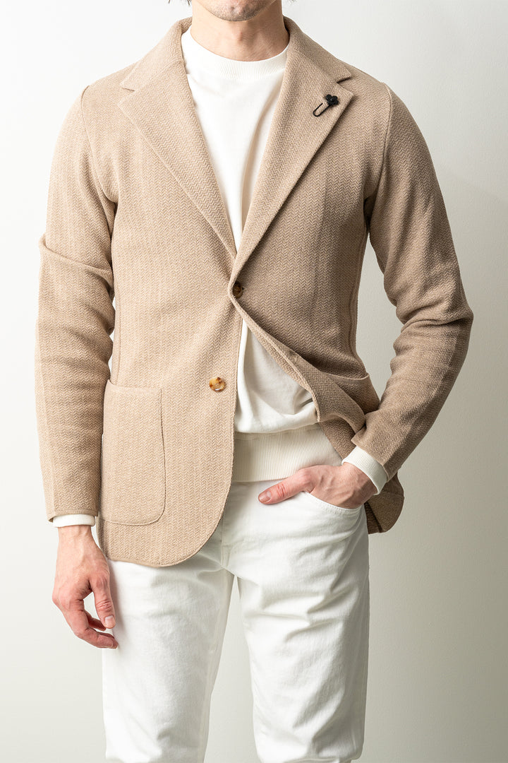 Luxury Herringbone Knitwear Blazer Beige